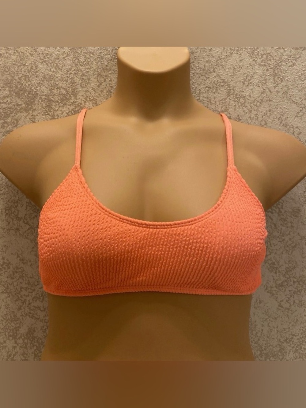SHEIN Peach Textured Bralette Bikini Top
